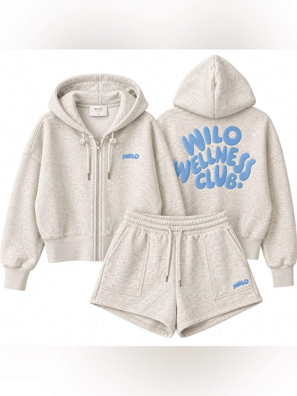 NWT WILO The Label Comfy Hoodie & Jog Shorts Set Heather Gray M